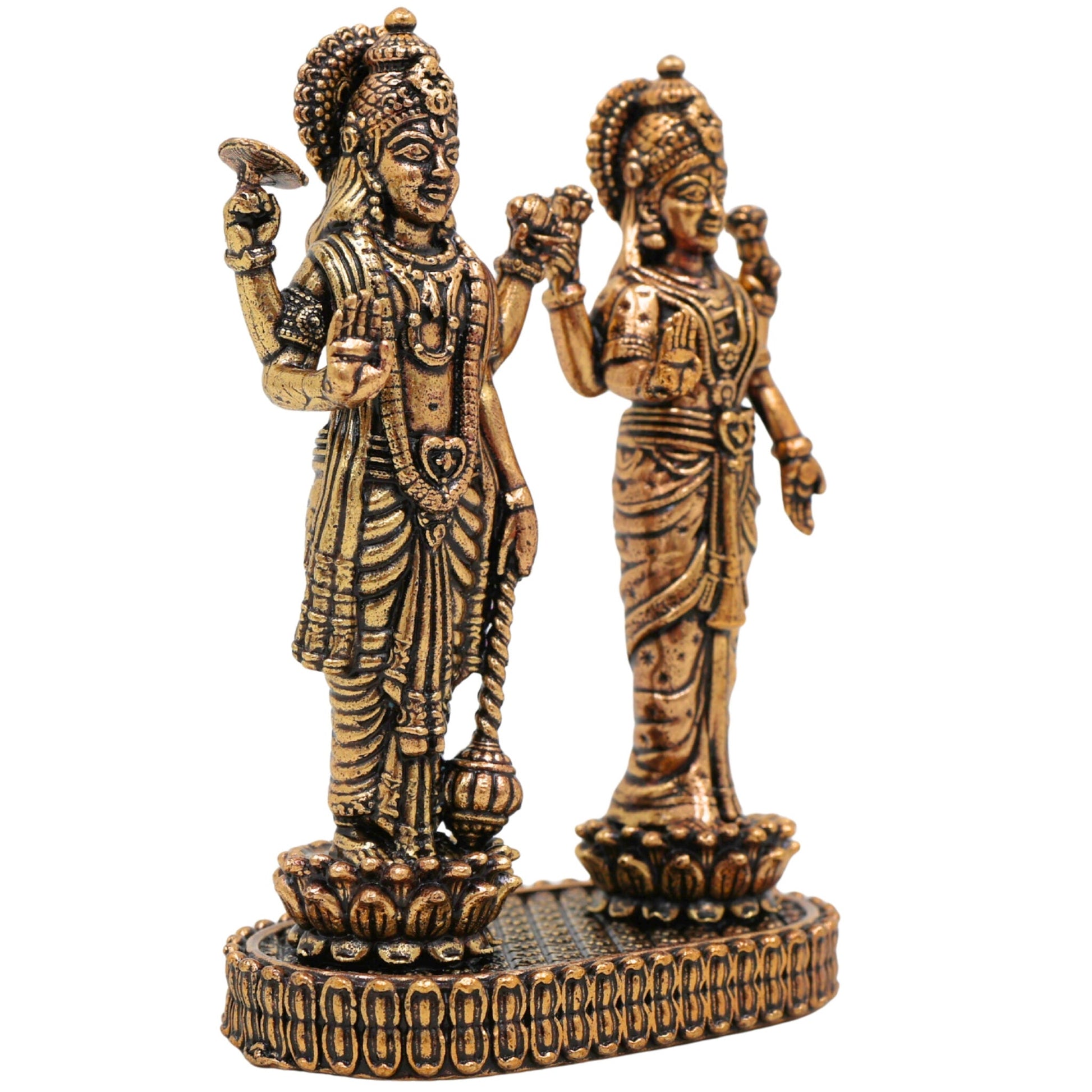 Brass Vishnu Lakshmi Idol, Lakshmi Narayan Murti For Car Dashboard, Shri Vishnu-Lakshmi Statue, Handcrafted Miniature for Pooja, Home Temple & Decor, Gold, 3 Inch, 1 Piece