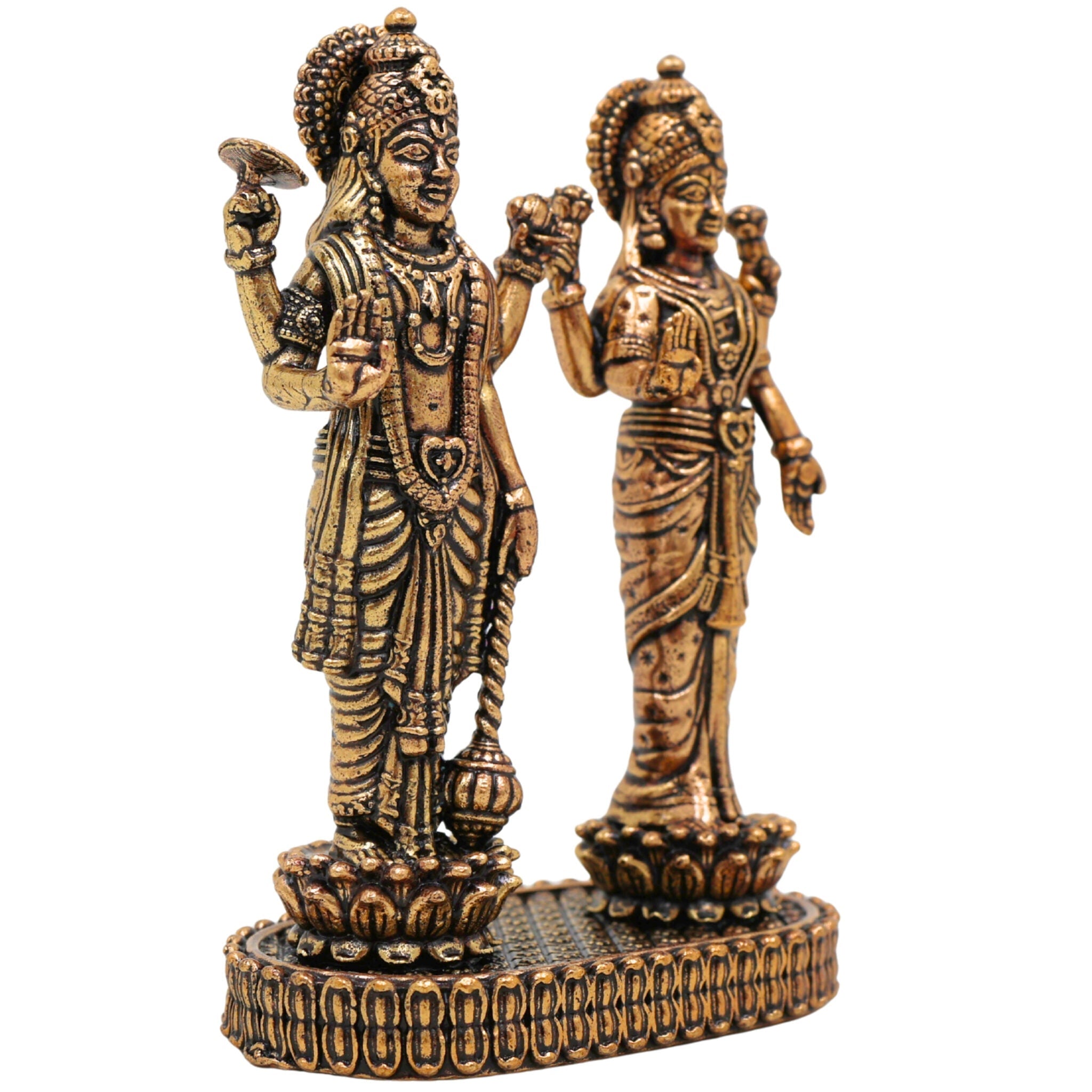 Brass Vishnu Lakshmi Idol, Lakshmi Narayan Murti For Car Dashboard, Shri Vishnu-Lakshmi Statue, Handcrafted Miniature for Pooja, Home Temple & Decor, Gold, 3 Inch, 1 Piece
