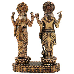 Brass Vishnu Lakshmi Idol, Lakshmi Narayan Murti For Car Dashboard, Shri Vishnu-Lakshmi Statue, Handcrafted Miniature for Pooja, Home Temple & Decor, Gold, 3 Inch, 1 Piece