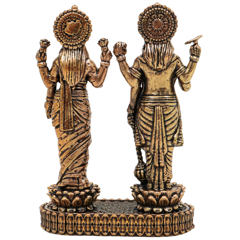 Brass Vishnu Lakshmi Idol, Lakshmi Narayan Murti For Car Dashboard, Shri Vishnu-Lakshmi Statue, Handcrafted Miniature for Pooja, Home Temple & Decor, Gold, 3 Inch, 1 Piece