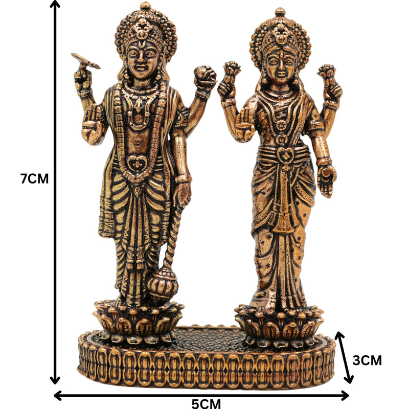 Brass Vishnu Lakshmi Idol, Lakshmi Narayan Murti For Car Dashboard, Shri Vishnu-Lakshmi Statue, Handcrafted Miniature for Pooja, Home Temple & Decor, Gold, 3 Inch, 1 Piece