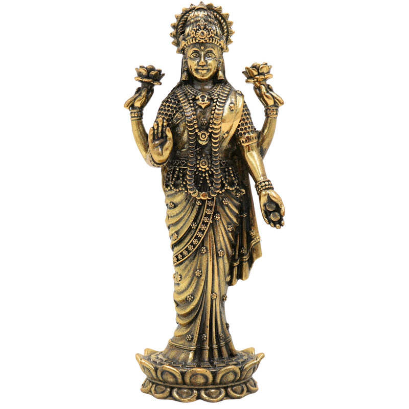 Brass Lakshmi Idol, Handcrafted Mahalaxmi Murti, Sri Lakshmi Statue, Goddess Lakshmi Pratima for Pooja, Home Decor & Gifts, Gold, 4.5 Inch, 1 Piece