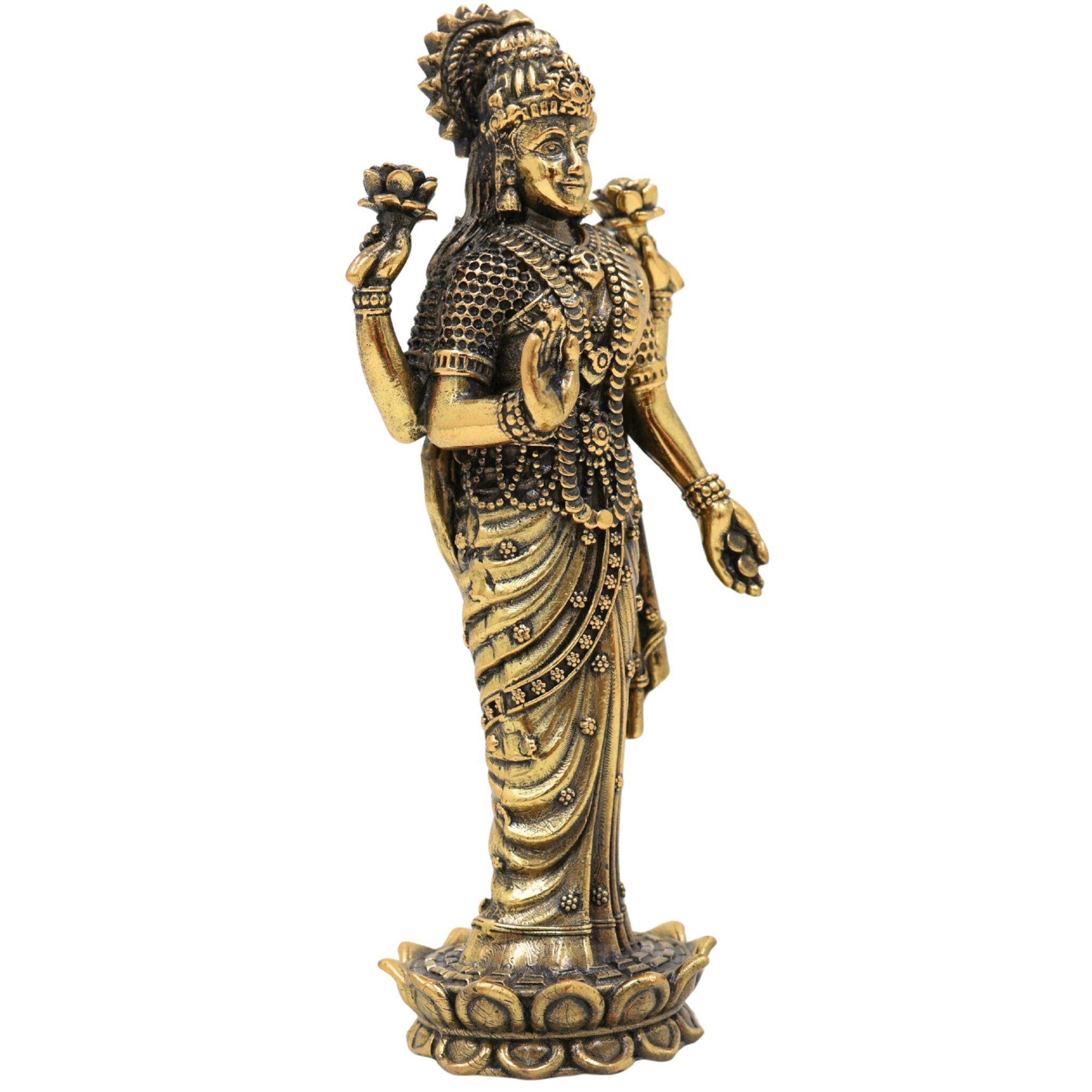Brass Lakshmi Idol, Handcrafted Mahalaxmi Murti, Sri Lakshmi Statue, Goddess Lakshmi Pratima for Pooja, Home Decor & Gifts, Gold, 4.5 Inch, 1 Piece