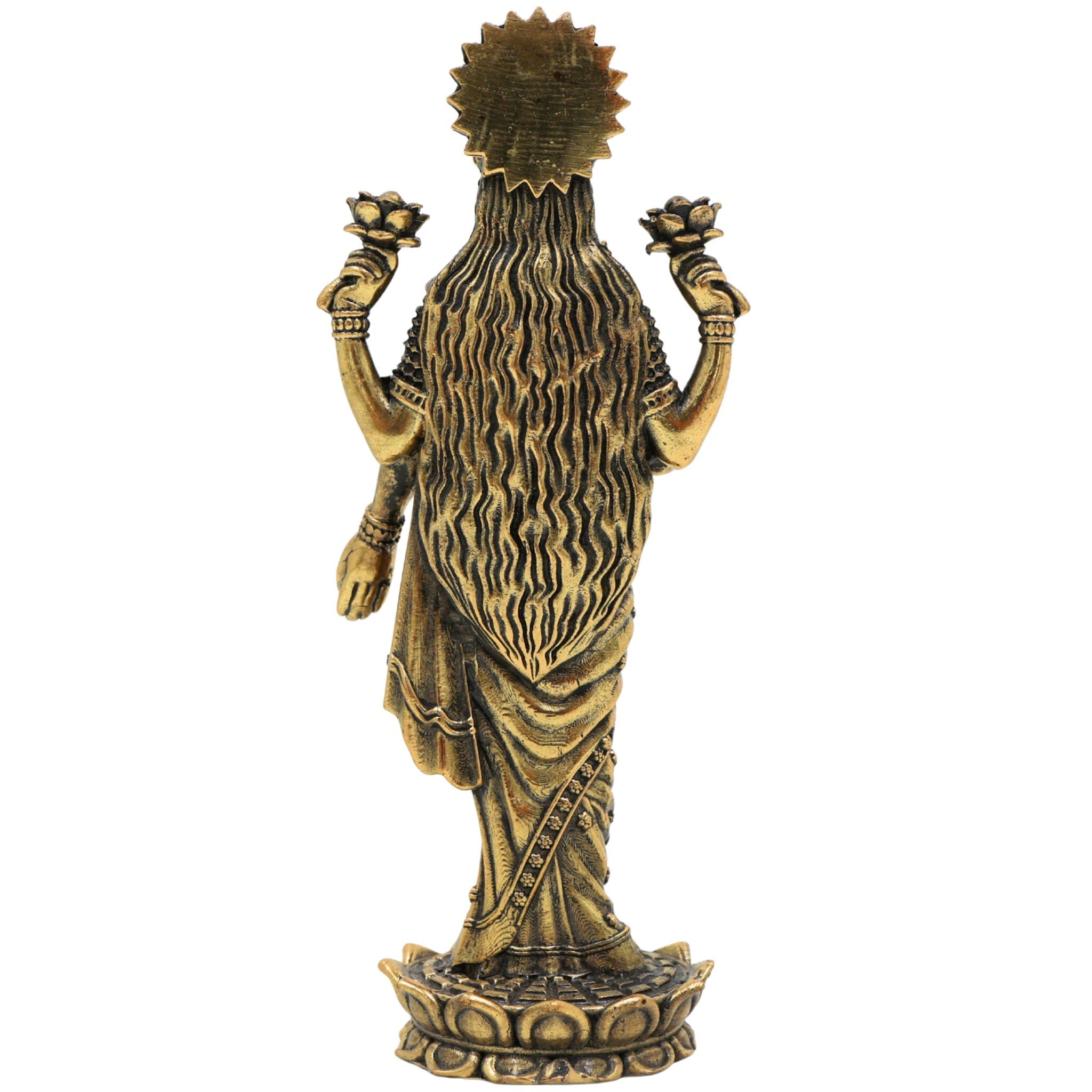 Brass Lakshmi Idol, Handcrafted Mahalaxmi Murti, Sri Lakshmi Statue, Goddess Lakshmi Pratima for Pooja, Home Decor & Gifts, Gold, 4.5 Inch, 1 Piece