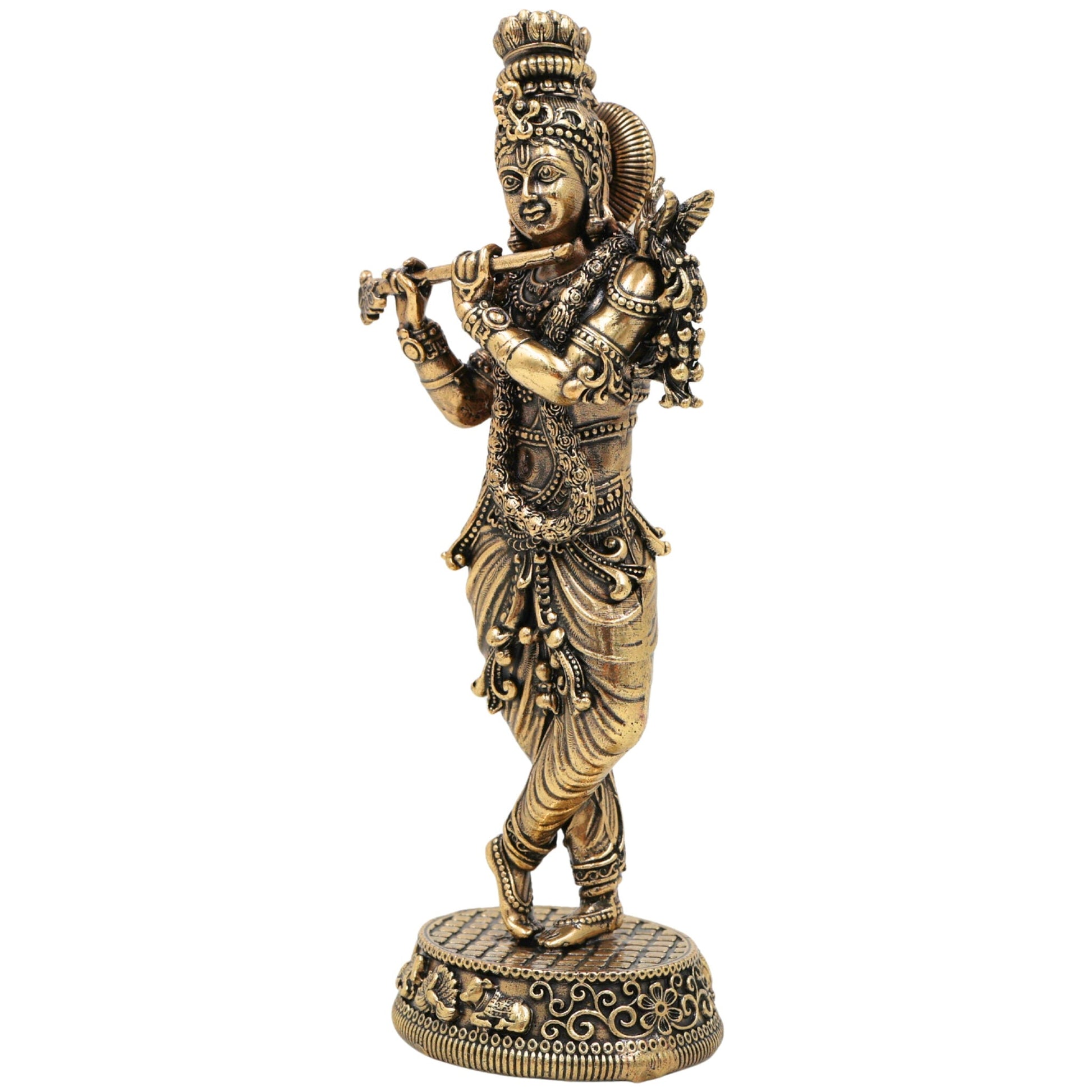 Brass Krishna Idol, Gopal, Shyam, Kanha Murti For Gifting, Madhusudan Vigraha, Handcrafted Miniature Statue for Home Decor & Pooja, Gold, 5.5 Inch, 1 Piece