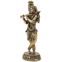 Brass Krishna Idol, Gopal, Shyam, Kanha Murti For Gifting, Madhusudan Vigraha, Handcrafted Miniature Statue for Home Decor & Pooja, Gold, 5.5 Inch, 1 Piece