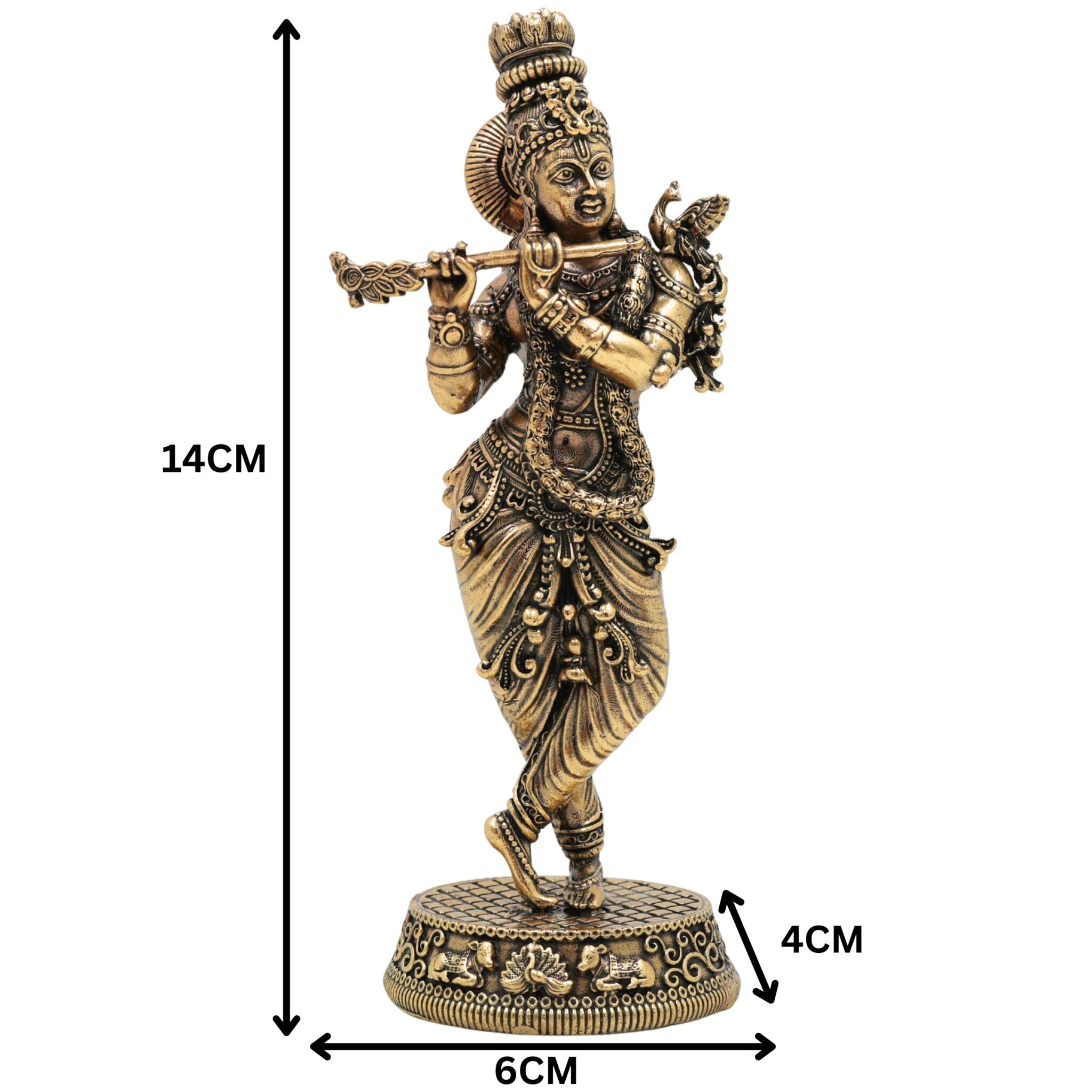 Brass Krishna Idol, Gopal, Shyam, Kanha Murti For Gifting, Madhusudan Vigraha, Handcrafted Miniature Statue for Home Decor & Pooja, Gold, 5.5 Inch, 1 Piece