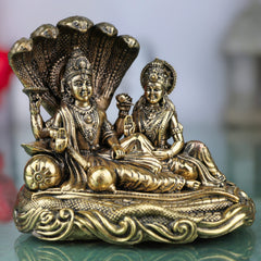 Brass Vishnu Lakshmi Idol, Handcrafted Lakshmi Narayan Murti, Shri Vishnu Lakshmi Statue for Home Temple, Pooja Decor & Spiritual Gift, Gold, 3 Inch, 1 Piece