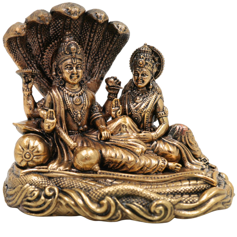 Brass Vishnu Lakshmi Idol, Handcrafted Lakshmi Narayan Murti, Shri Vishnu Lakshmi Statue for Home Temple, Pooja Decor & Spiritual Gift, Gold, 3 Inch, 1 Piece