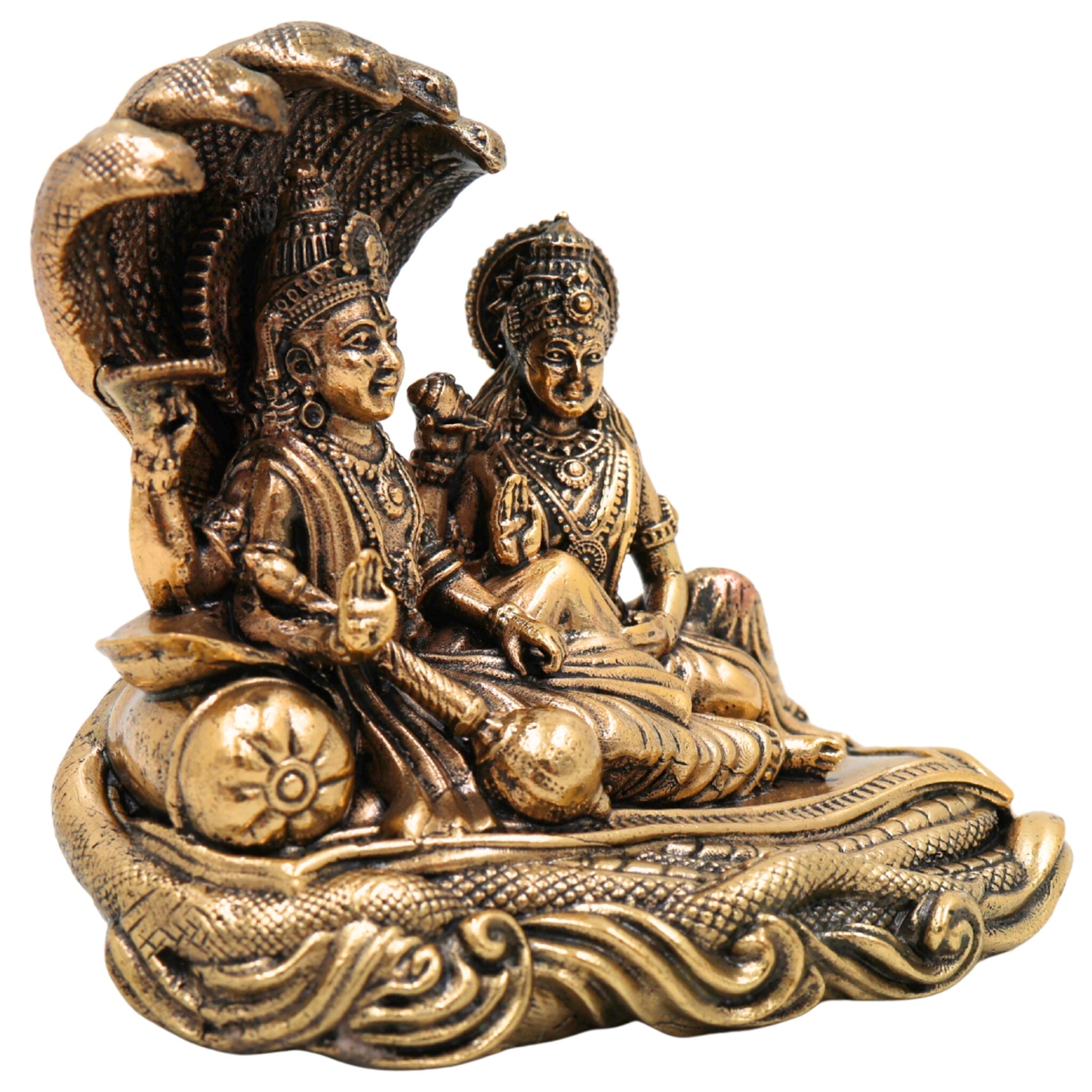 Brass Vishnu Lakshmi Idol, Handcrafted Lakshmi Narayan Murti, Shri Vishnu Lakshmi Statue for Home Temple, Pooja Decor & Spiritual Gift, Gold, 3 Inch, 1 Piece