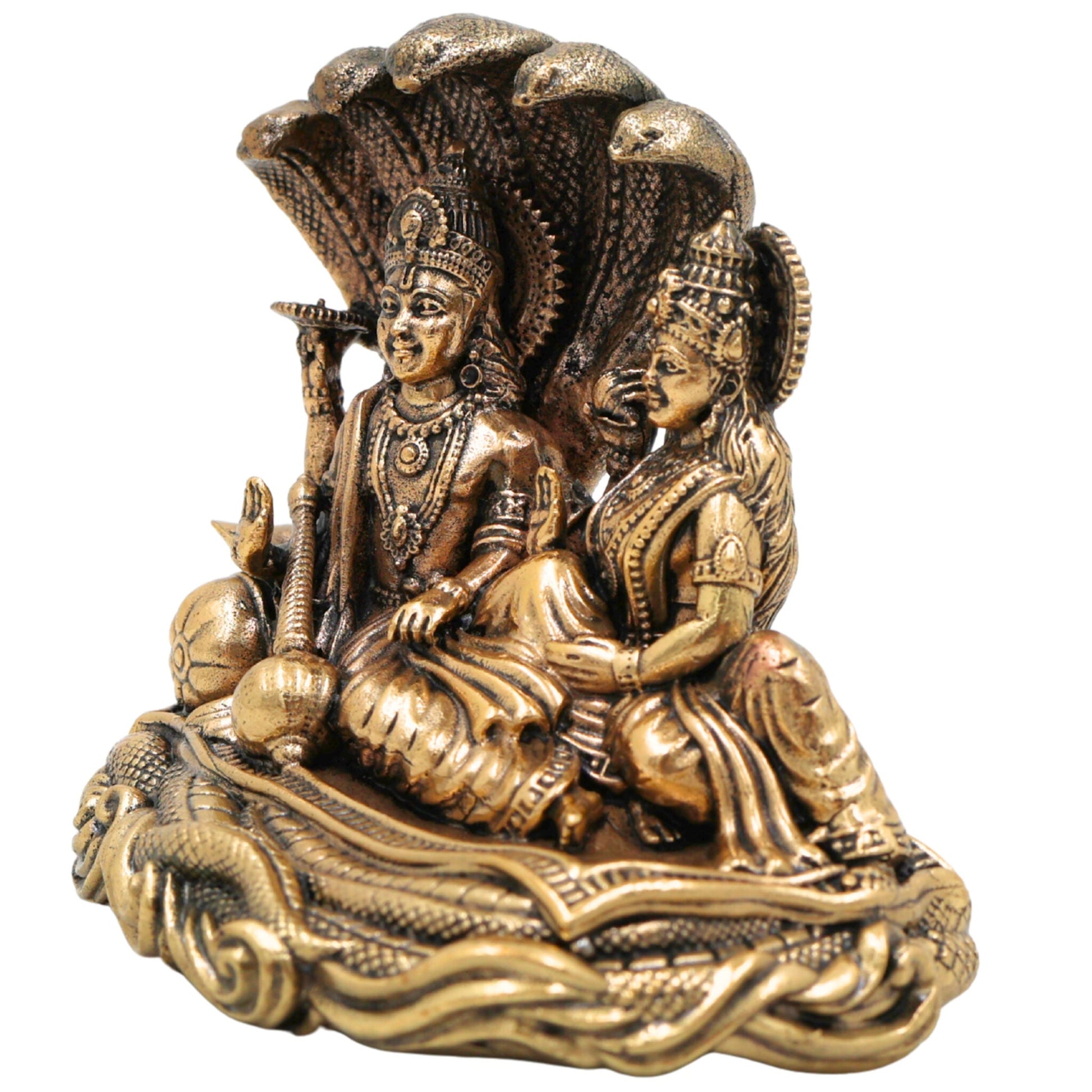 Brass Vishnu Lakshmi Idol, Handcrafted Lakshmi Narayan Murti, Shri Vishnu Lakshmi Statue for Home Temple, Pooja Decor & Spiritual Gift, Gold, 3 Inch, 1 Piece