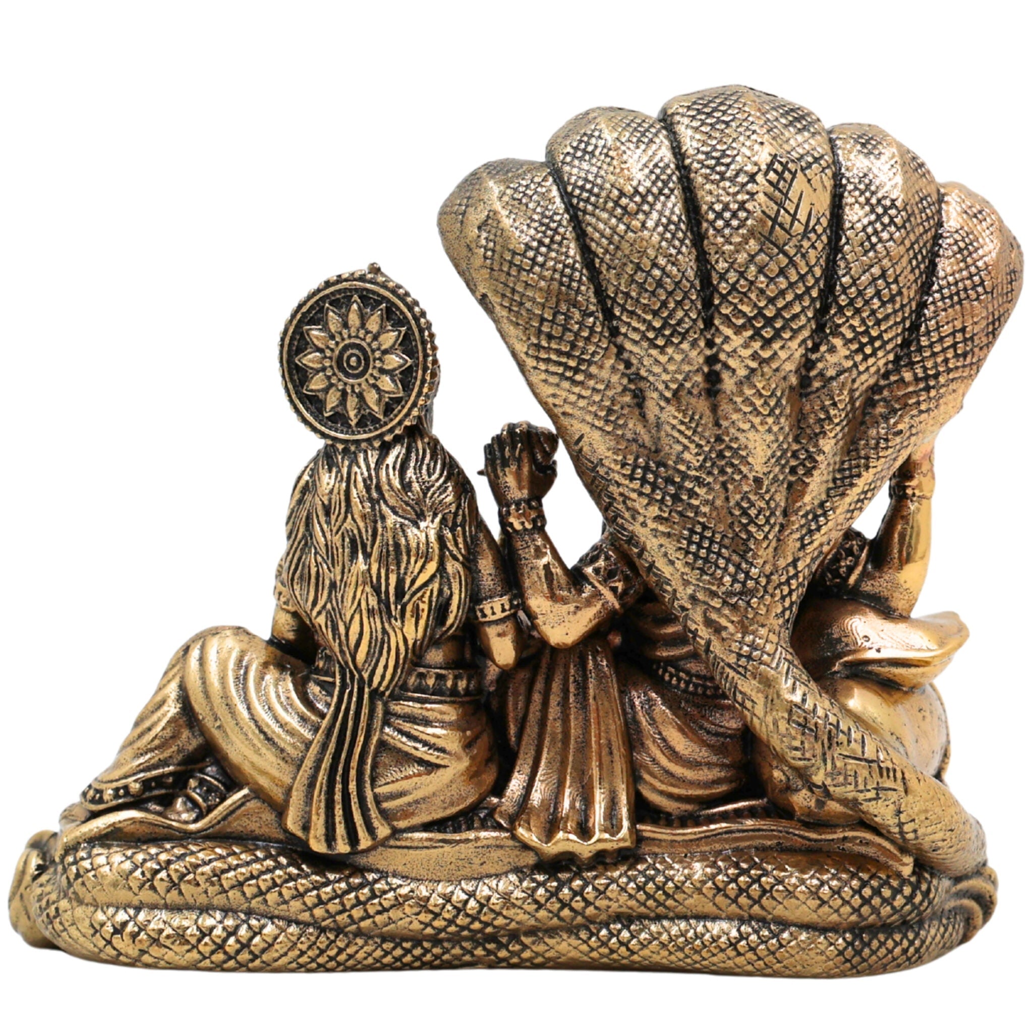 Brass Vishnu Lakshmi Idol, Handcrafted Lakshmi Narayan Murti, Shri Vishnu Lakshmi Statue for Home Temple, Pooja Decor & Spiritual Gift, Gold, 3 Inch, 1 Piece