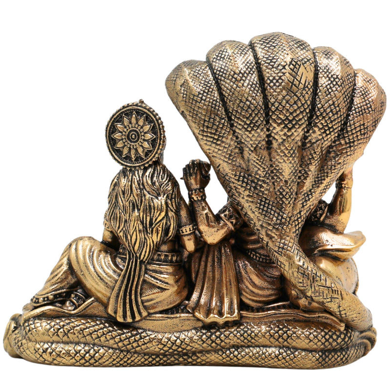 Brass Vishnu Lakshmi Idol, Handcrafted Lakshmi Narayan Murti, Shri Vishnu Lakshmi Statue for Home Temple, Pooja Decor & Spiritual Gift, Gold, 3 Inch, 1 Piece