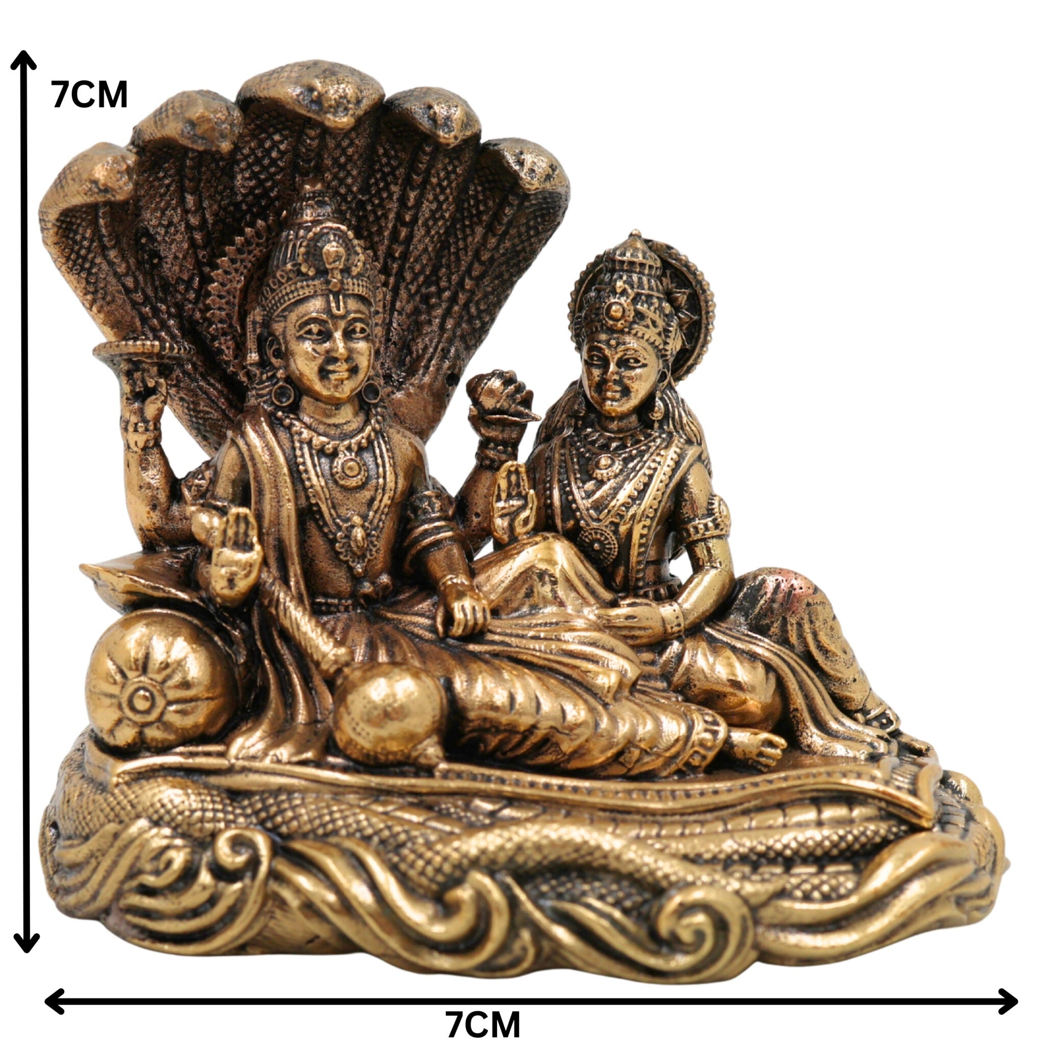 Brass Vishnu Lakshmi Idol, Handcrafted Lakshmi Narayan Murti, Shri Vishnu Lakshmi Statue for Home Temple, Pooja Decor & Spiritual Gift, Gold, 3 Inch, 1 Piece