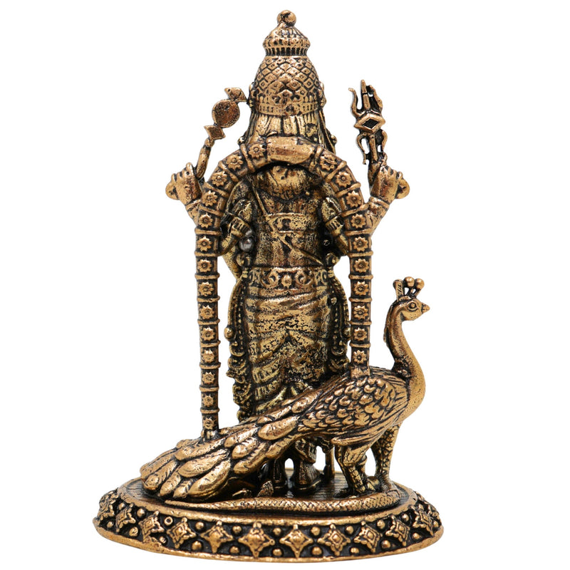 Brass Murugan Idol, Kartikeya / Skanda / Subramanya Statue, Handcrafted Lord Murugan Murti for Pooja, Home Decor, Spiritual Collection, Gold, 3 Inch, 1 Piece