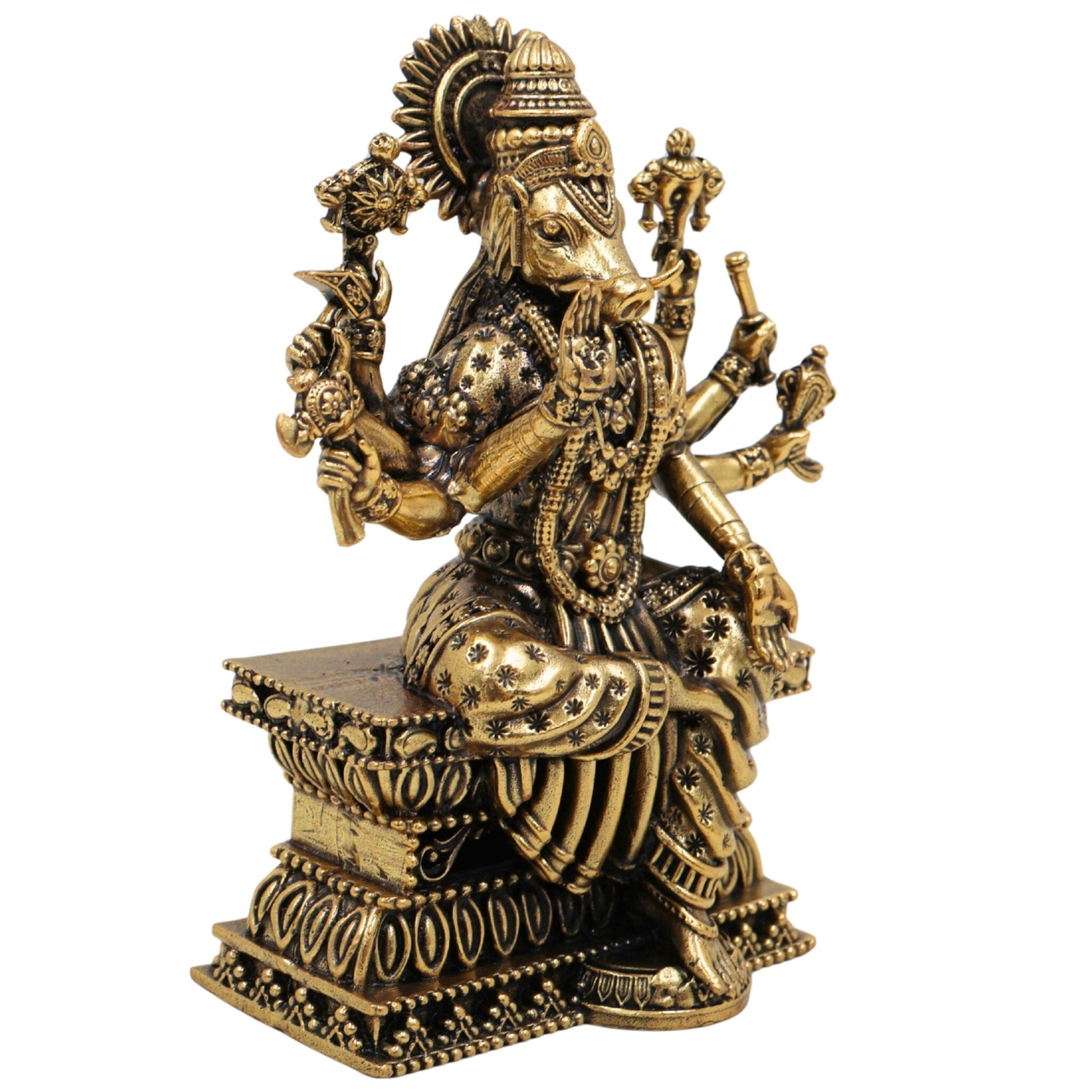 Brass Varahi Amman Idol, Handcrafted Hindu Goddess Statue, Miniature Detailed Varahi, Pooja & Home Temple Sculpture, Gold, 4 Inch, 1 Piece