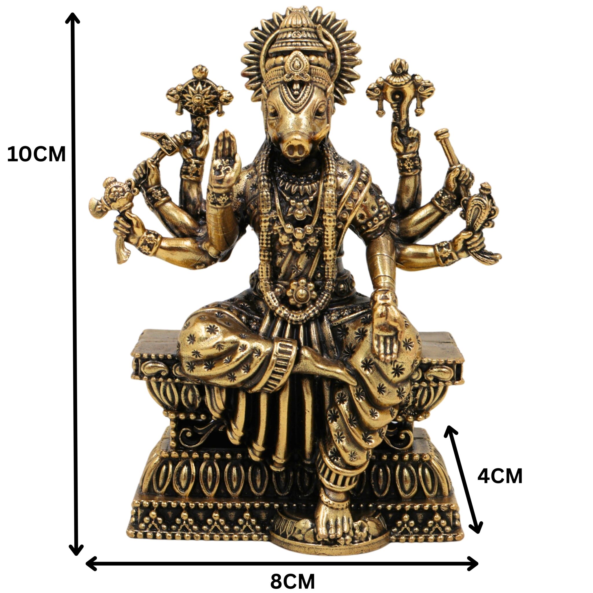 Brass Varahi Amman Idol, Handcrafted Hindu Goddess Statue, Miniature Detailed Varahi, Pooja & Home Temple Sculpture, Gold, 4 Inch, 1 Piece