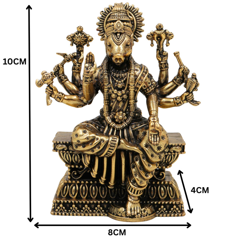 Brass Varahi Amman Idol, Handcrafted Hindu Goddess Statue, Miniature Detailed Varahi, Pooja & Home Temple Sculpture, Gold, 4 Inch, 1 Piece