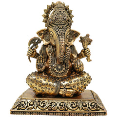 Brass Handcrafted Ganesha Idol, Siddhivinayak, Vinayaka Murti, Ganapati Statue for Pooja, Home Decor & Gifts, Gold, 6 Inch, 1 Piece
