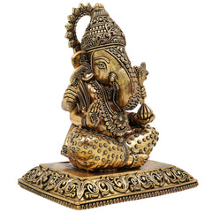 Brass Handcrafted Ganesha Idol, Siddhivinayak, Vinayaka Murti, Ganapati Statue for Pooja, Home Decor & Gifts, Gold, 6 Inch, 1 Piece