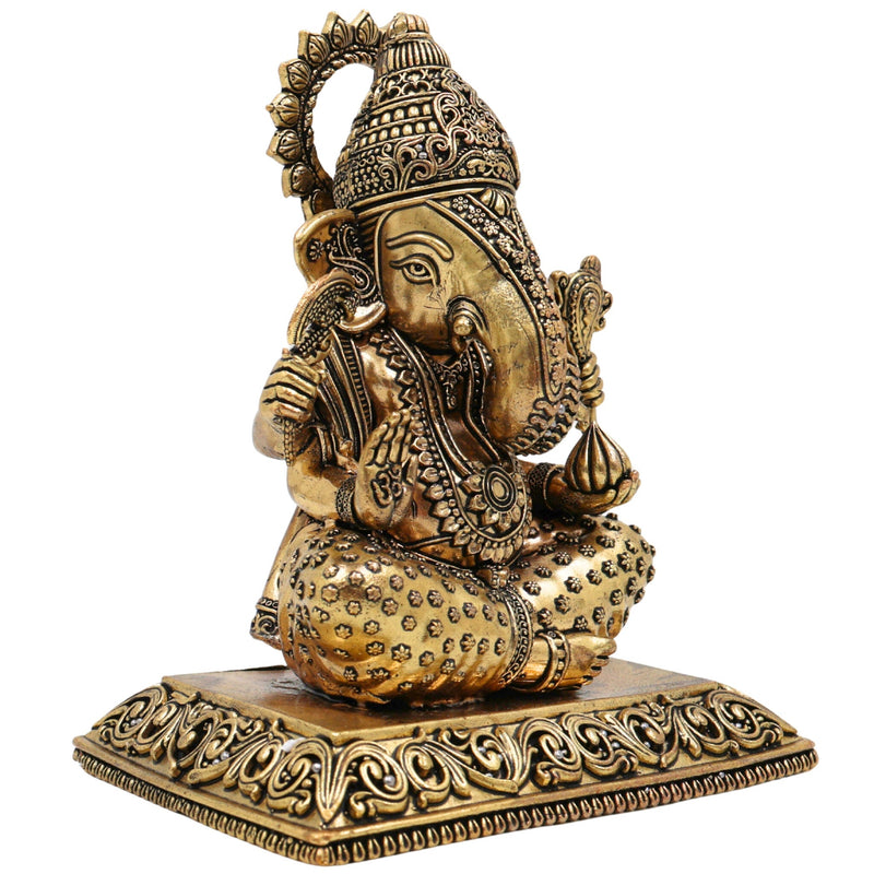 Brass Handcrafted Ganesha Idol, Siddhivinayak, Vinayaka Murti, Ganapati Statue for Pooja, Home Decor & Gifts, Gold, 6 Inch, 1 Piece