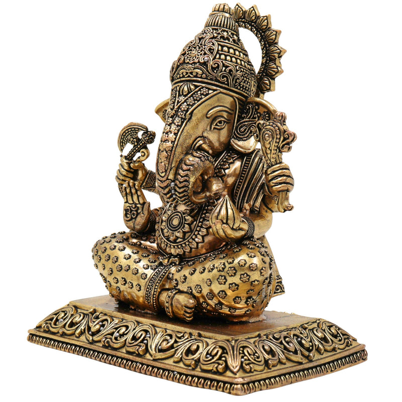 Brass Handcrafted Ganesha Idol, Siddhivinayak, Vinayaka Murti, Ganapati Statue for Pooja, Home Decor & Gifts, Gold, 6 Inch, 1 Piece