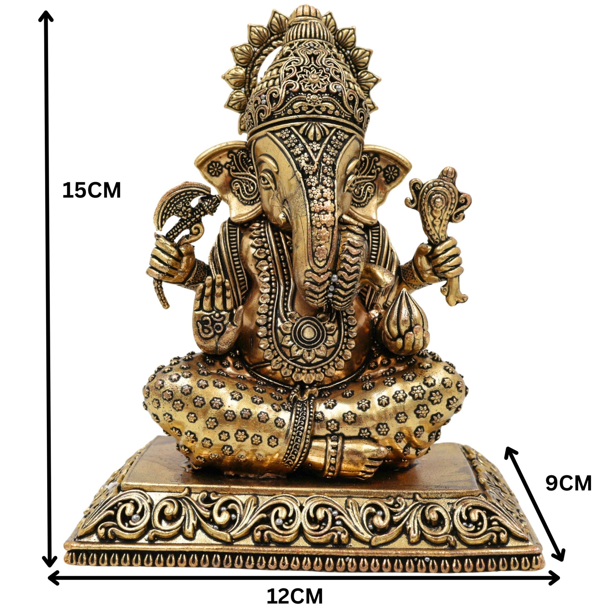Brass Handcrafted Ganesha Idol, Siddhivinayak, Vinayaka Murti, Ganapati Statue for Pooja, Home Decor & Gifts, Gold, 6 Inch, 1 Piece