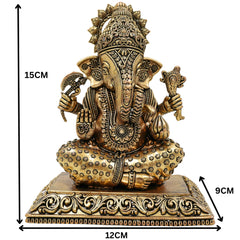 Brass Handcrafted Ganesha Idol, Siddhivinayak, Vinayaka Murti, Ganapati Statue for Pooja, Home Decor & Gifts, Gold, 6 Inch, 1 Piece