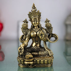 Brass Tara Ma Idol, Handcrafted Tara Maa Murti / Vigraha / Statue for Pooja, Home Decor, Spiritual Blessings, Ugratara, Mahaugrotara, Gold, 4.5 Inch, 1 Piece