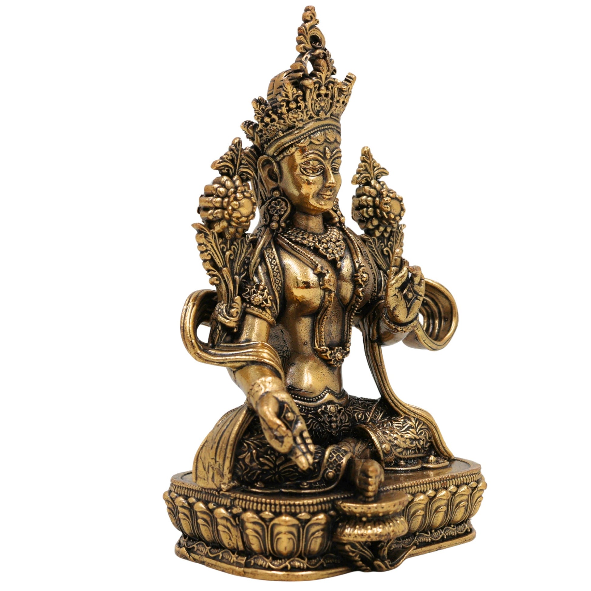 Brass Tara Ma Idol, Handcrafted Tara Maa Murti / Vigraha / Statue for Pooja, Home Decor, Spiritual Blessings, Ugratara, Mahaugrotara, Gold, 4.5 Inch, 1 Piece