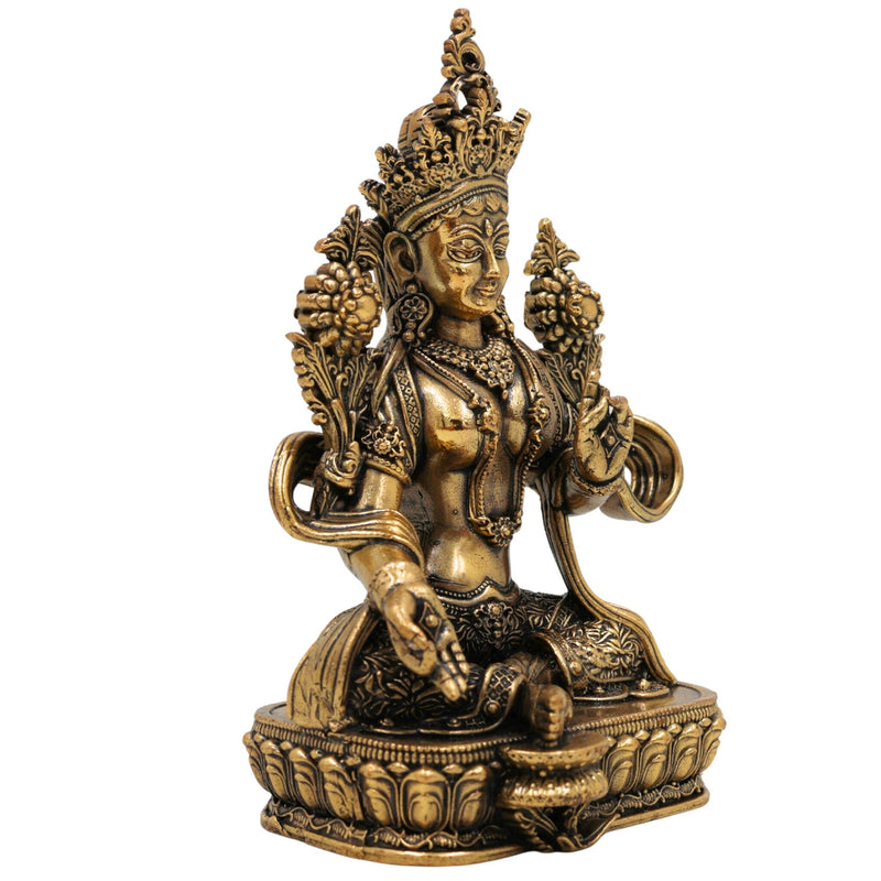 Brass Tara Ma Idol, Handcrafted Tara Maa Murti / Vigraha / Statue for Pooja, Home Decor, Spiritual Blessings, Ugratara, Mahaugrotara, Gold, 4.5 Inch, 1 Piece