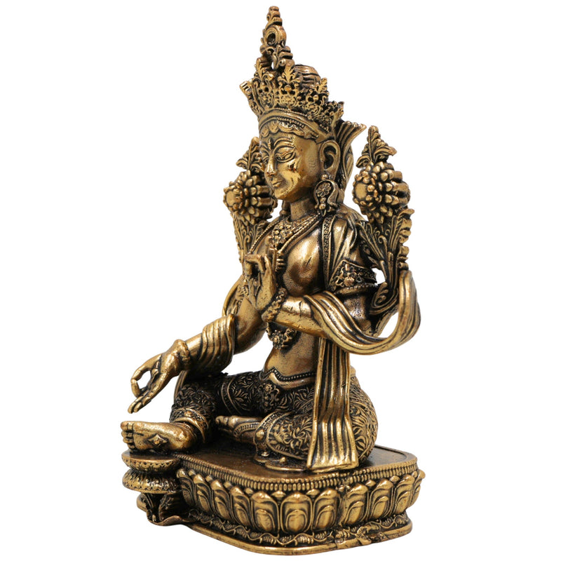 Brass Tara Ma Idol, Handcrafted Tara Maa Murti / Vigraha / Statue for Pooja, Home Decor, Spiritual Blessings, Ugratara, Mahaugrotara, Gold, 4.5 Inch, 1 Piece