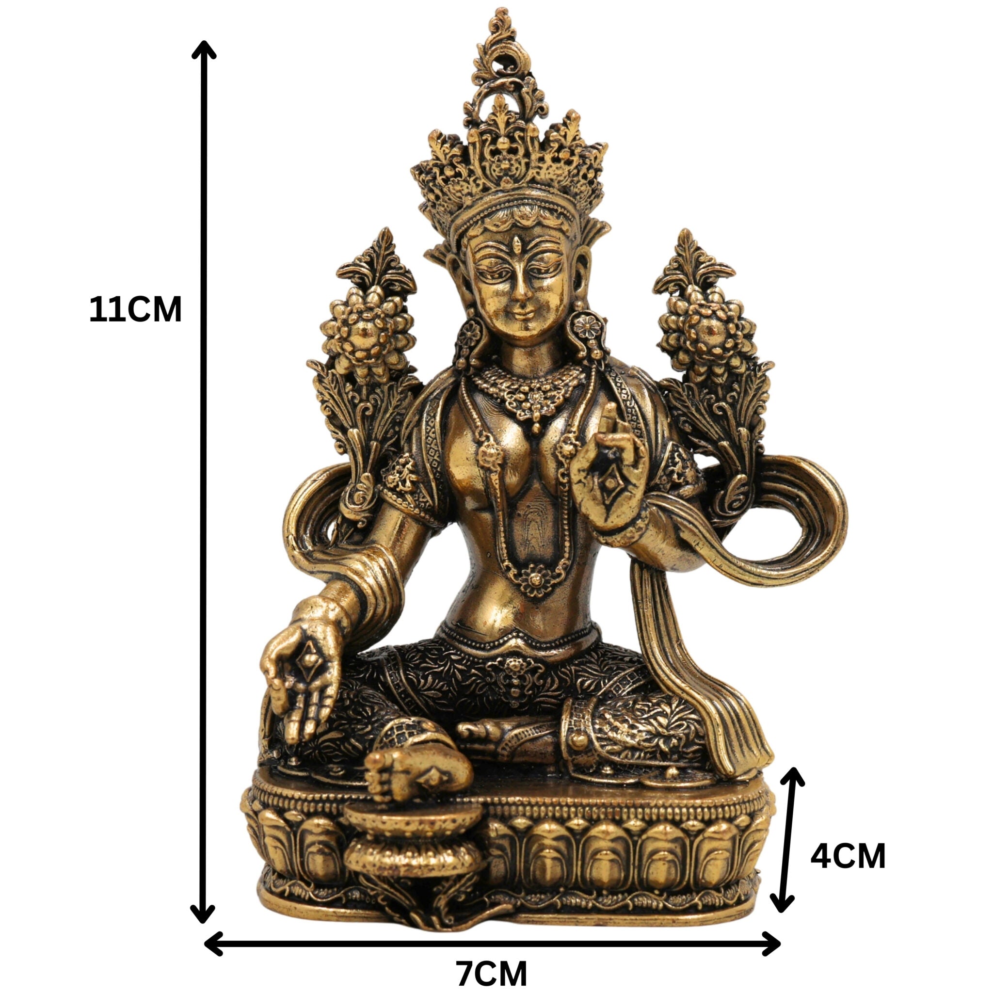 Brass Tara Ma Idol, Handcrafted Tara Maa Murti / Vigraha / Statue for Pooja, Home Decor, Spiritual Blessings, Ugratara, Mahaugrotara, Gold, 4.5 Inch, 1 Piece