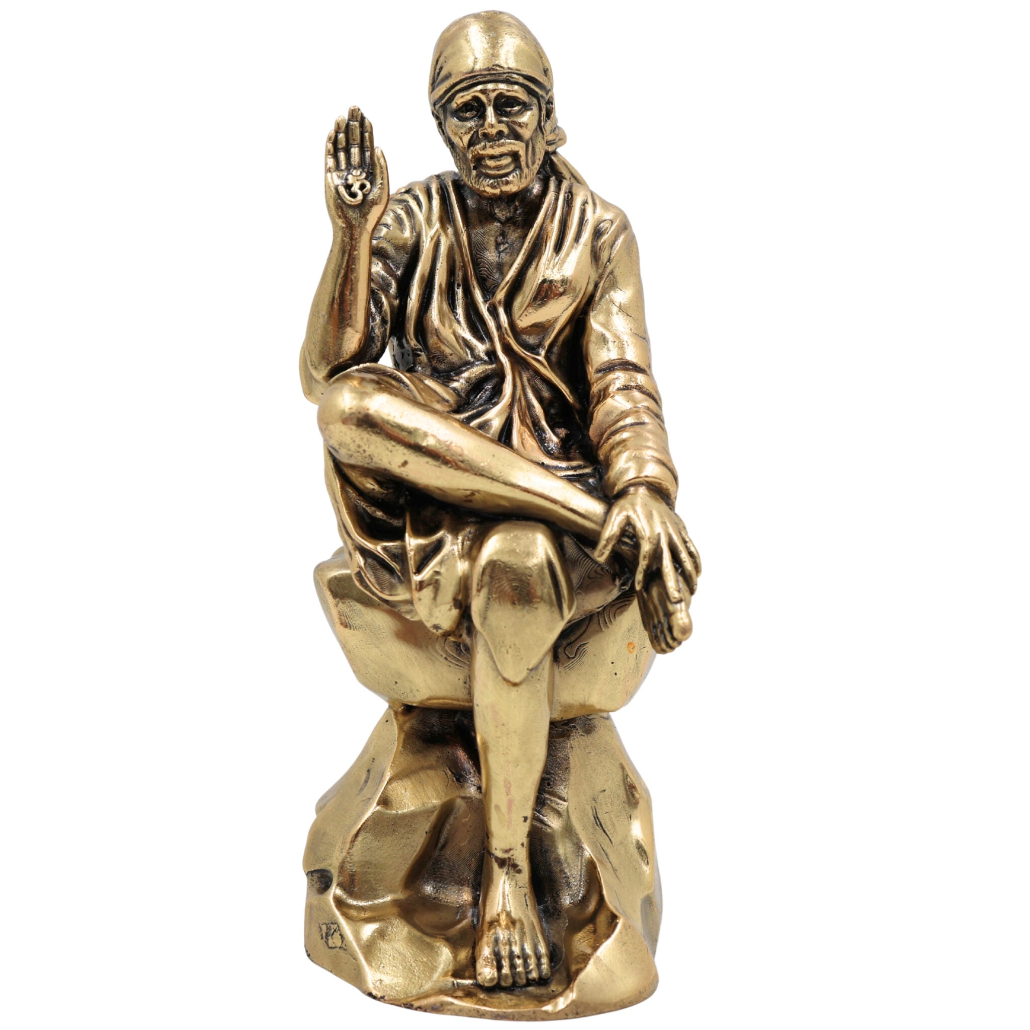 Brass Sai Baba Idol, Shirdi Sai Baba Murti, Sri Sai Maharaj Vigraha, Peetal Statue for Pooja, Home Decor & Spiritual Gifts, Gold, 4.5 Inch, 1 Piece