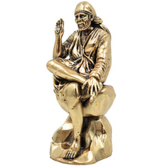 Brass Sai Baba Idol, Shirdi Sai Baba Murti, Sri Sai Maharaj Vigraha, Peetal Statue for Pooja, Home Decor & Spiritual Gifts, Gold, 4.5 Inch, 1 Piece