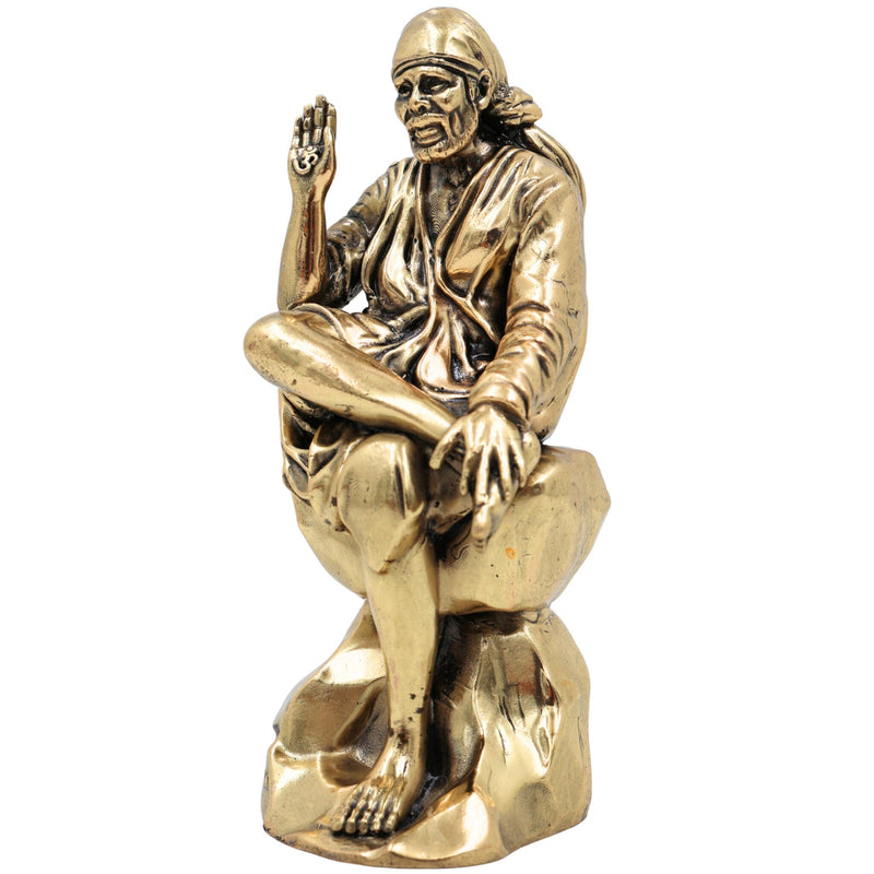 Brass Sai Baba Idol, Shirdi Sai Baba Murti, Sri Sai Maharaj Vigraha, Peetal Statue for Pooja, Home Decor & Spiritual Gifts, Gold, 4.5 Inch, 1 Piece