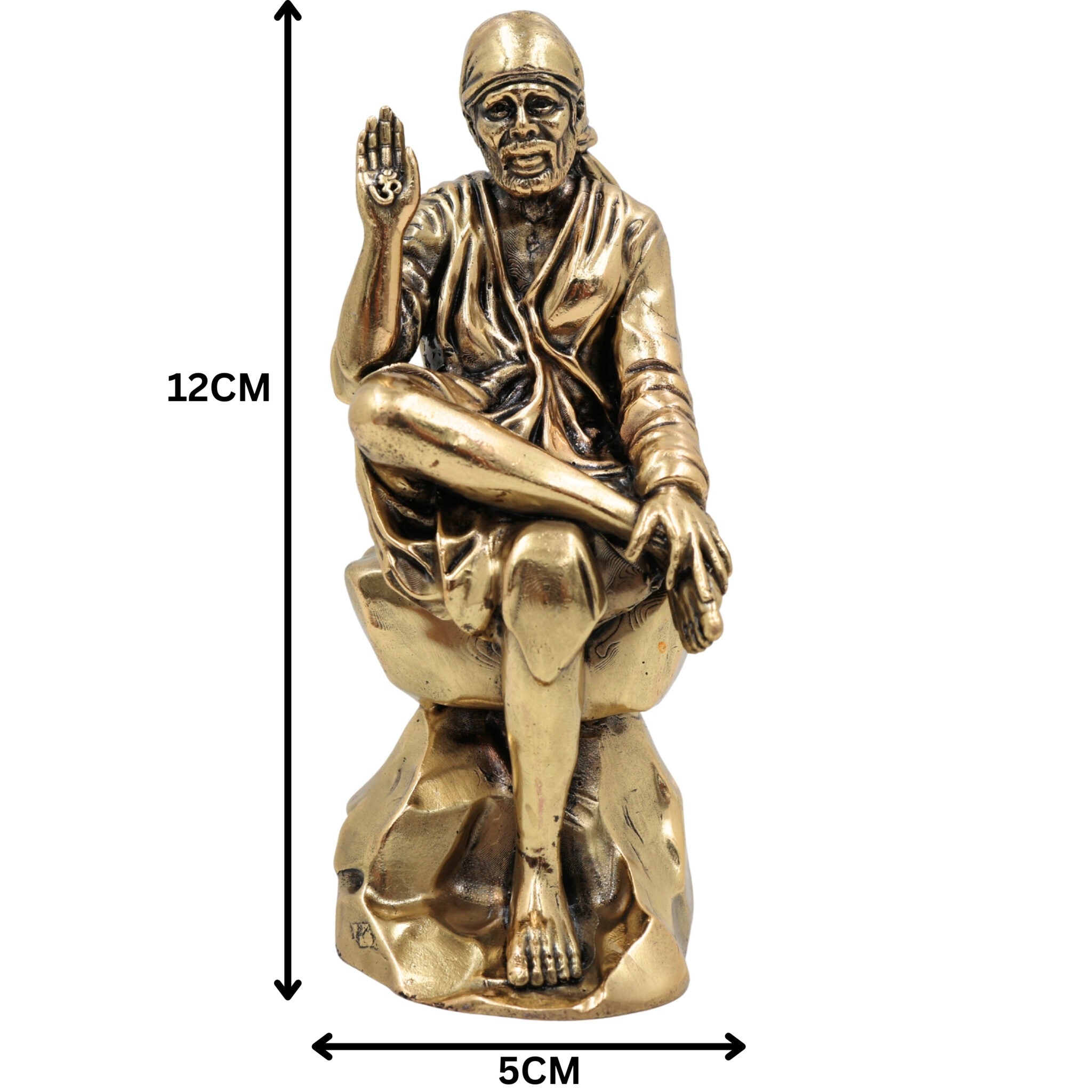 Brass Sai Baba Idol, Shirdi Sai Baba Murti, Sri Sai Maharaj Vigraha, Peetal Statue for Pooja, Home Decor & Spiritual Gifts, Gold, 4.5 Inch, 1 Piece