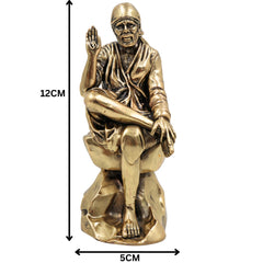 Brass Sai Baba Idol, Shirdi Sai Baba Murti, Sri Sai Maharaj Vigraha, Peetal Statue for Pooja, Home Decor & Spiritual Gifts, Gold, 4.5 Inch, 1 Piece