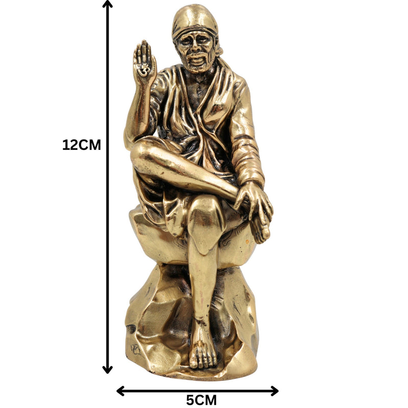 Brass Sai Baba Idol, Shirdi Sai Baba Murti, Sri Sai Maharaj Vigraha, Peetal Statue for Pooja, Home Decor & Spiritual Gifts, Gold, 4.5 Inch, 1 Piece