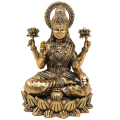 Brass Lakshmi Idol, Handcrafted Sri Lakshmi Murti, Mahalaxmi Statue, Dhana Lakshmi Pratima for Home Pooja & Temple Decor, Gold, 5 Inch, 1 Piece