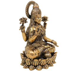 Brass Lakshmi Idol, Handcrafted Sri Lakshmi Murti, Mahalaxmi Statue, Dhana Lakshmi Pratima for Home Pooja & Temple Decor, Gold, 5 Inch, 1 Piece