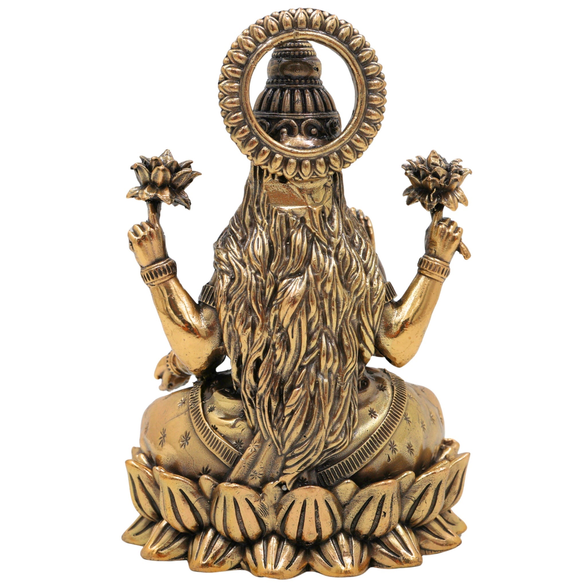 Brass Lakshmi Idol, Handcrafted Sri Lakshmi Murti, Mahalaxmi Statue, Dhana Lakshmi Pratima for Home Pooja & Temple Decor, Gold, 5 Inch, 1 Piece