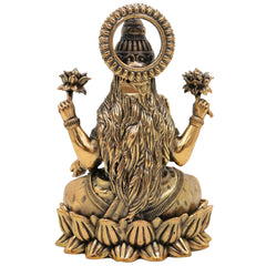 Brass Lakshmi Idol, Handcrafted Sri Lakshmi Murti, Mahalaxmi Statue, Dhana Lakshmi Pratima for Home Pooja & Temple Decor, Gold, 5 Inch, 1 Piece