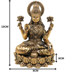 Brass Lakshmi Idol, Handcrafted Sri Lakshmi Murti, Mahalaxmi Statue, Dhana Lakshmi Pratima for Home Pooja & Temple Decor, Gold, 5 Inch, 1 Piece