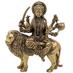 Brass Durga Idol, Maa Durga Murti, Bhagwati Vigraha, Ambika Pratima, Handcrafted Temple Statue for Pooja & Home Decor, Gold, 4.5 Inch, 1 Piece