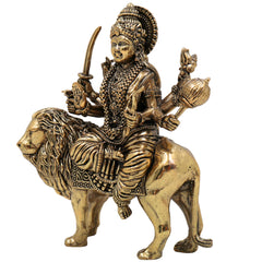 Brass Durga Idol, Maa Durga Murti, Bhagwati Vigraha, Ambika Pratima, Handcrafted Temple Statue for Pooja & Home Decor, Gold, 4.5 Inch, 1 Piece