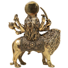 Brass Durga Idol, Maa Durga Murti, Bhagwati Vigraha, Ambika Pratima, Handcrafted Temple Statue for Pooja & Home Decor, Gold, 4.5 Inch, 1 Piece