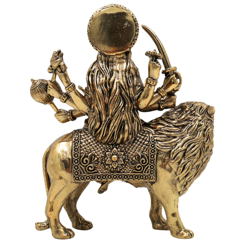 Brass Durga Idol, Maa Durga Murti, Bhagwati Vigraha, Ambika Pratima, Handcrafted Temple Statue for Pooja & Home Decor, Gold, 4.5 Inch, 1 Piece