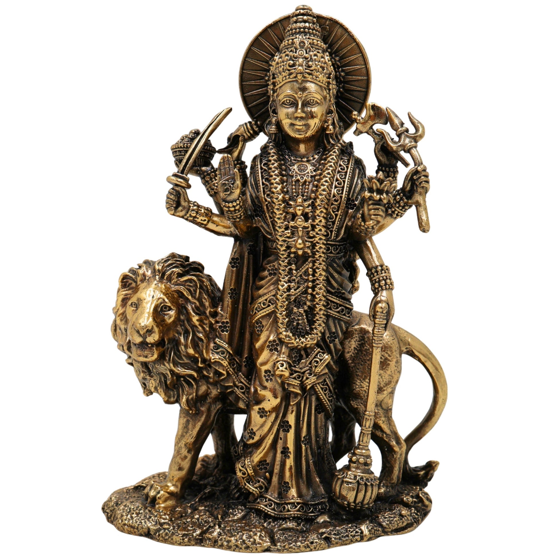 Brass Durga Idol, Maa Durga Murti, Bhagwati Statue, Mahishasuramardini Vigraha, Pooja Pratima for Home Decor & Temple, Gold, 4.5 Inch, 1 Piece