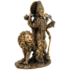 Brass Durga Idol, Maa Durga Murti, Bhagwati Statue, Mahishasuramardini Vigraha, Pooja Pratima for Home Decor & Temple, Gold, 4.5 Inch, 1 Piece